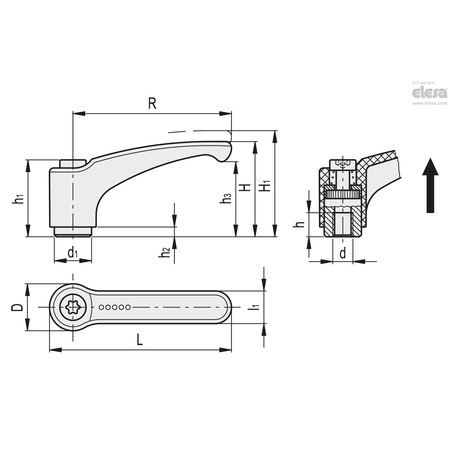 Elesa Stainless steel clamping element, threaded hole, ERZ.44 SST-M5 ERZ-SST